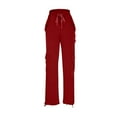 thumbnail image 3 of ZZwxWA Cargo Pants Women High Waisted Drawstring Stretchy Bootcut Yoga Pants with Pockets Wide Leg Flare Legging Lightweight Sweatpant Solid Color, 3 of 6