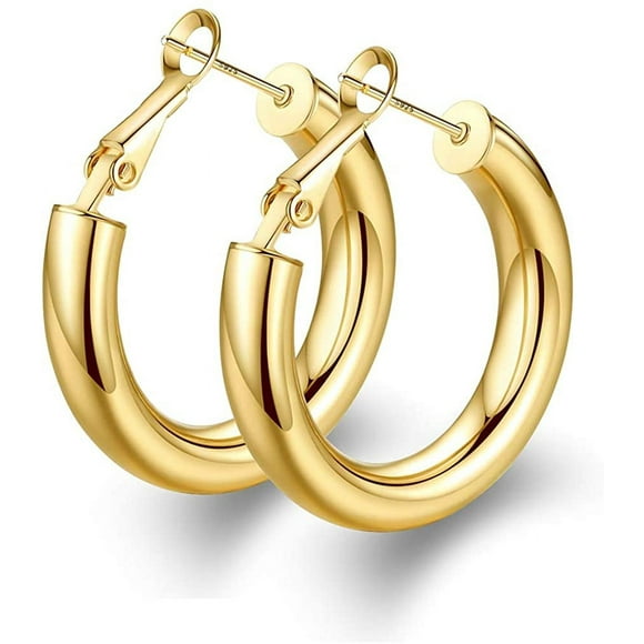 Thick Hoop Earrings Howllow 14K Gold Plated Gold Hoops for Women