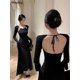 thumbnail image 2 of Maxivestido negro para mujer, diseño sin espalda, ajustado, Vintage, manga larga, informal, para Fiesta de Primavera, estilo francés, básico que combina con todo, 2 of 4