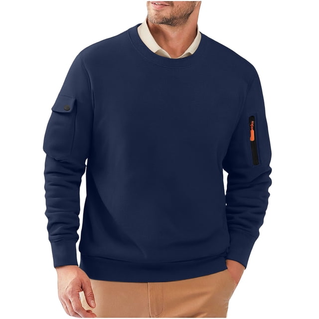 Sweatpants pour Hommes avec Poches Couleur Unie Manches Longues Col Rond Chandail en Molleton Top