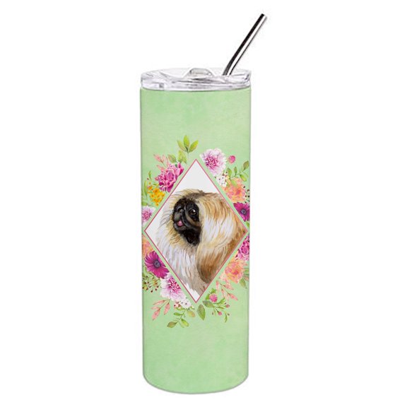 Carolines Treasures CK4326TBL20 Pekingese Green Flowers Stainless Steel 20 oz Skinny Tumbler 20 oz multicolor