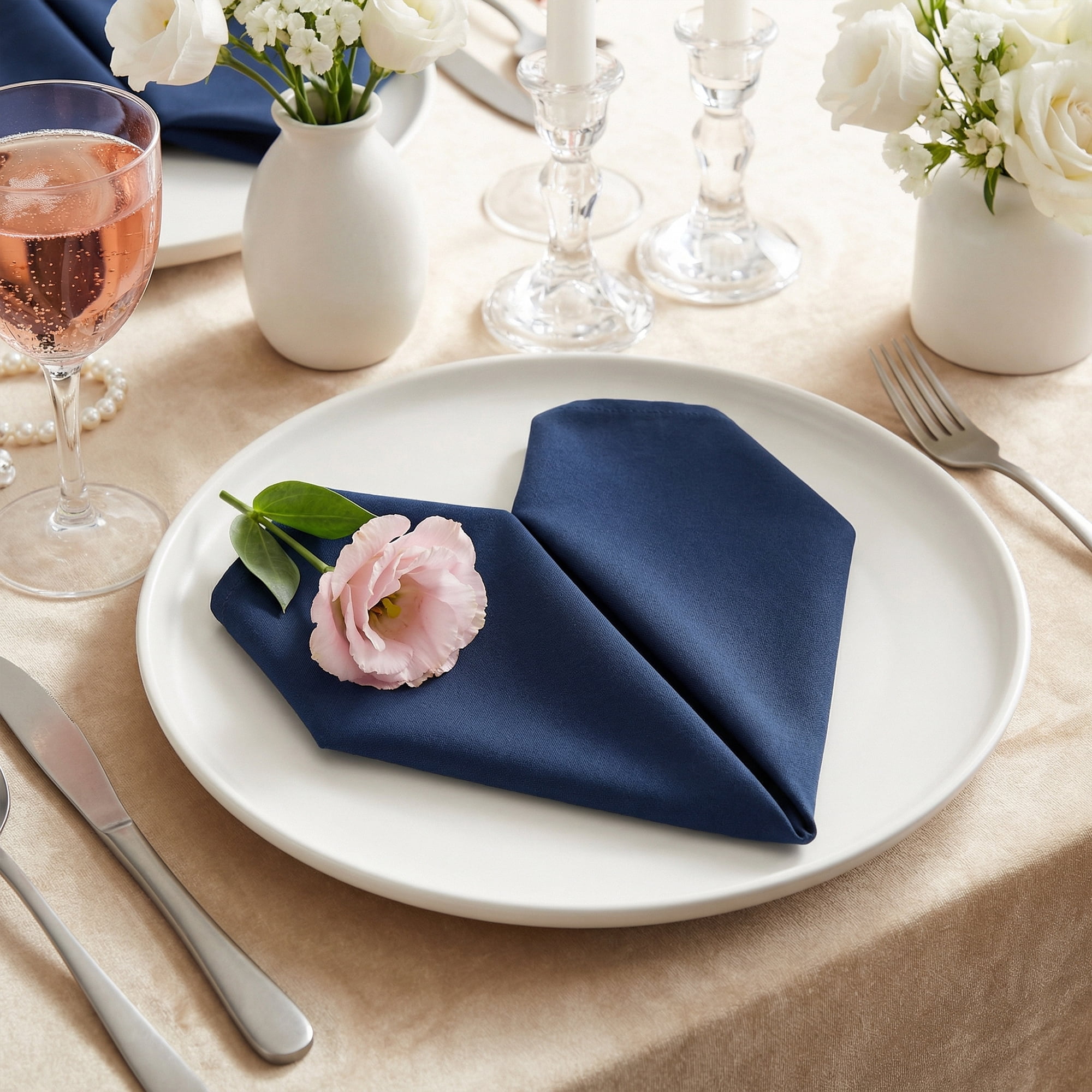 Unique Bargains 12Pcs Cotton Washable Reusable Events Cloth Napkins Navy Blue 16x16inch