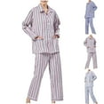 thumbnail image 3 of Women's Striped Printed Pajama Set Long Sleeve Pants Soft Button Pjs Button Down Sleepwear 2 Piece, 3 of 4