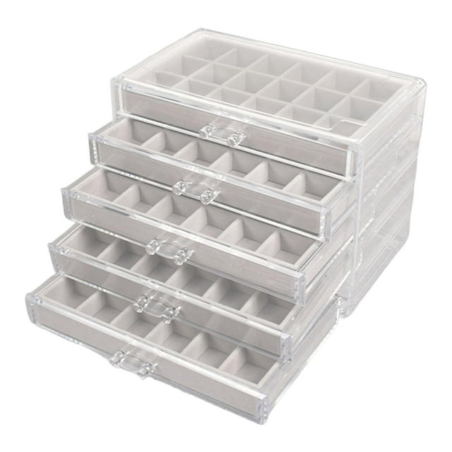 Caja de joyería de acrílico con 5 cajones, caja de exhibición transparente del organizador del almacenamiento del pendiente Beige Yuyangstore Caja de joyería