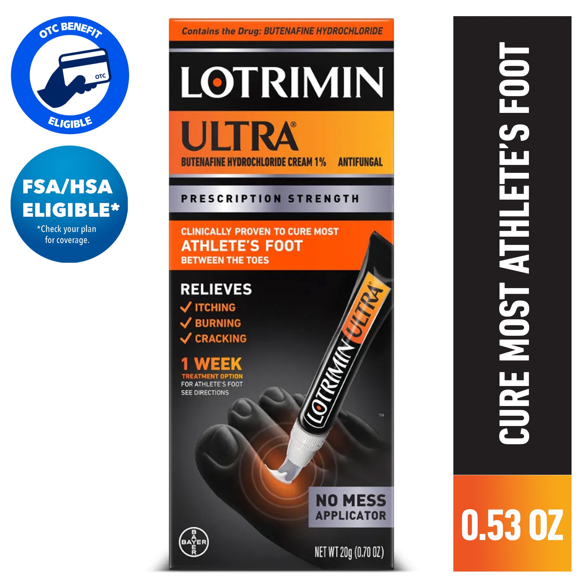 Lotrimin Ultra No Touch 1 Week Athlete's Foot Treatment Cream, 20G Tube