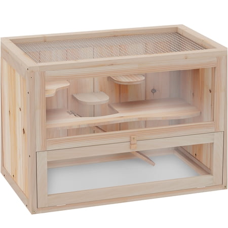 JERFIT 2-Tier Wooden Hamster Cage with Ramp, Openable Mesh Top & Front Door, Small Animal Habitat for Mice, Rats, Gerbils, Chinchillas, Guinea Pigs