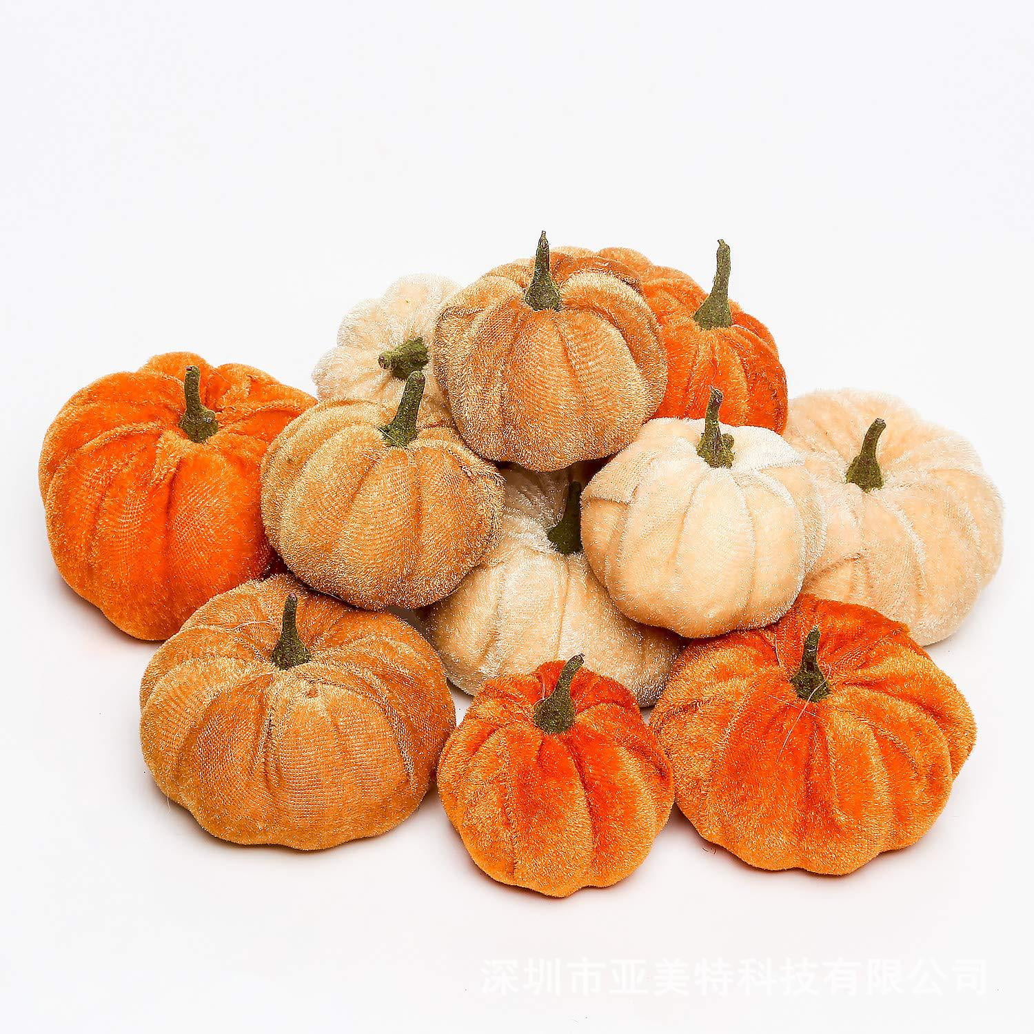 LYLIDIA 12PCS Artificial Pumpkins Fake Artificial Velvet Small Pumpkins for Halloween Fall and Thanksgiving Party Decoration