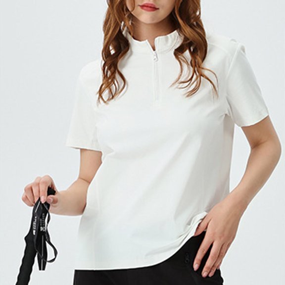 Mens Sweat Shirts For Summer Solid Color Outdoor Sport Casual Breathable Training Sweat-Wicking Running Reflective Stripe Zippered Short Sleeve Round Neck Beach Fashion Summer Tops - White∣2XL