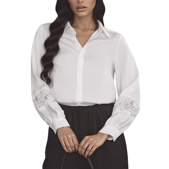 INSPIRE CHIC Women's Shirt Solid Long Sleeve Point Collar Shirts XS White
