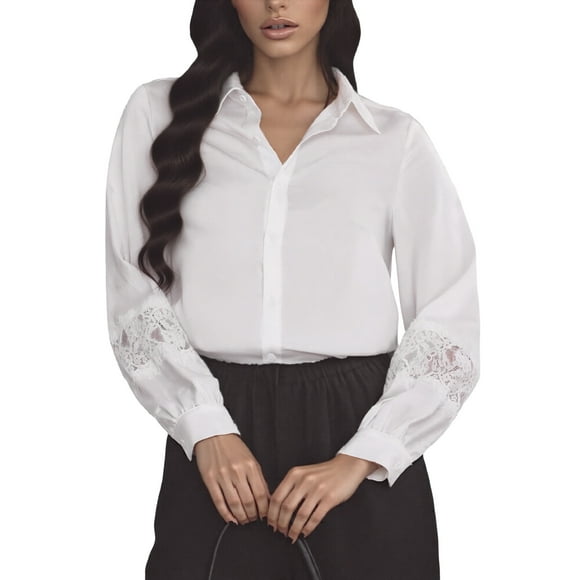 INSPIRE CHIC Women's Shirt Solid Long Sleeve Point Collar Shirts XS White