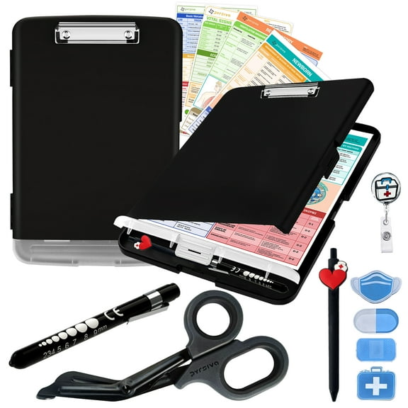 Nursing Kit – Nurse Accessories for Work | Trauma Shears, Clipboard with Storage, Badge Reel, Pen Light, Sticky Notes, Pen & Cheat Sheet – for Nursing Students & Professionals