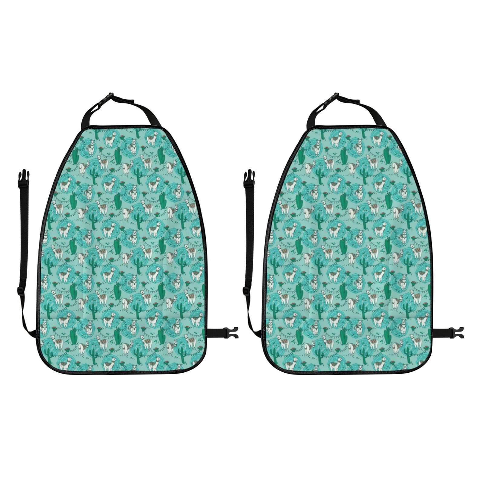 Kdxio Alapaca in Boho Print 2 Pack Car Kick Mat Seat Cover Back Protector Mat with Pockets for Organizer Backseat Protector and Storage Anti Kick Pad for Vehicles