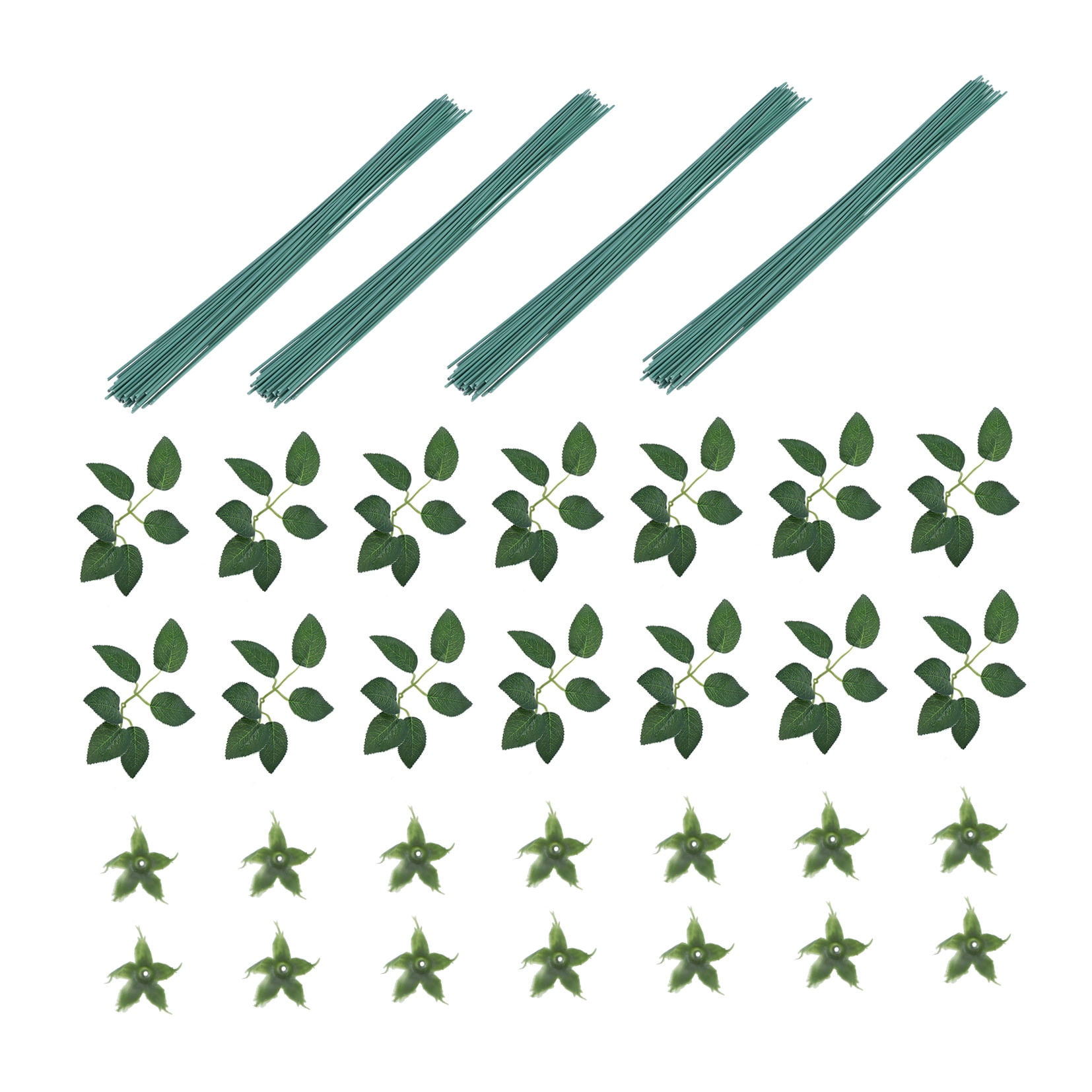 LABSERRON 90Pcs Lifelike Faux Leaf Stems Green Plastic Iron Wire Craft Flower Stems for Gardening Home Decor