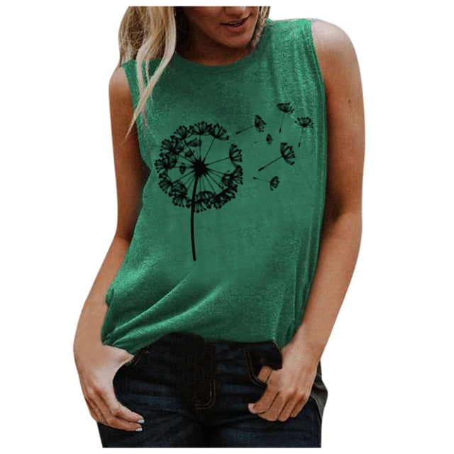 Pompotops Mode T-shirt Décontracté Sans Manches à Col Rond Imprimé Lettre pour Femmes Été