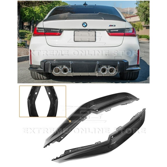 Replacement For 2021-Present BMW G80 M3 Models | Factory Style Carbon Fiber Rear Bumper Lower Apron Lip Splitter Winglet Pair