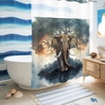 thumbnail image 5 of No Hook Shower Curtain with Built-in Rings - Vintage Boho Elephants Trees Washable Waterproof Fabric Bathroom Curtains for Hotel,Rentals, 60 X 72 Inch Long , Chocolate Brown Blue, 5 of 9