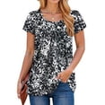 thumbnail image 3 of Fantaslook Womens Blouses Dressy Casual Pleated Tunic Tops Floral Ruffle Sleeve Summer Shirts, 3 of 6