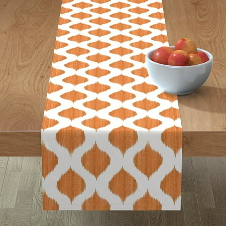 

Cotton Sateen Table Runner 90 - Ikat Tangerine Orange Boho Ogee Moroccan Quatrefoil Ethnic Bohemian Print Custom Table Linens by Spoonflower