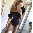 thumbnail image 3 of Gupgi Women Off One Shoulder Ruffled Jumpsuit Solid Color Slim Fit Bodysuit, 3 of 3