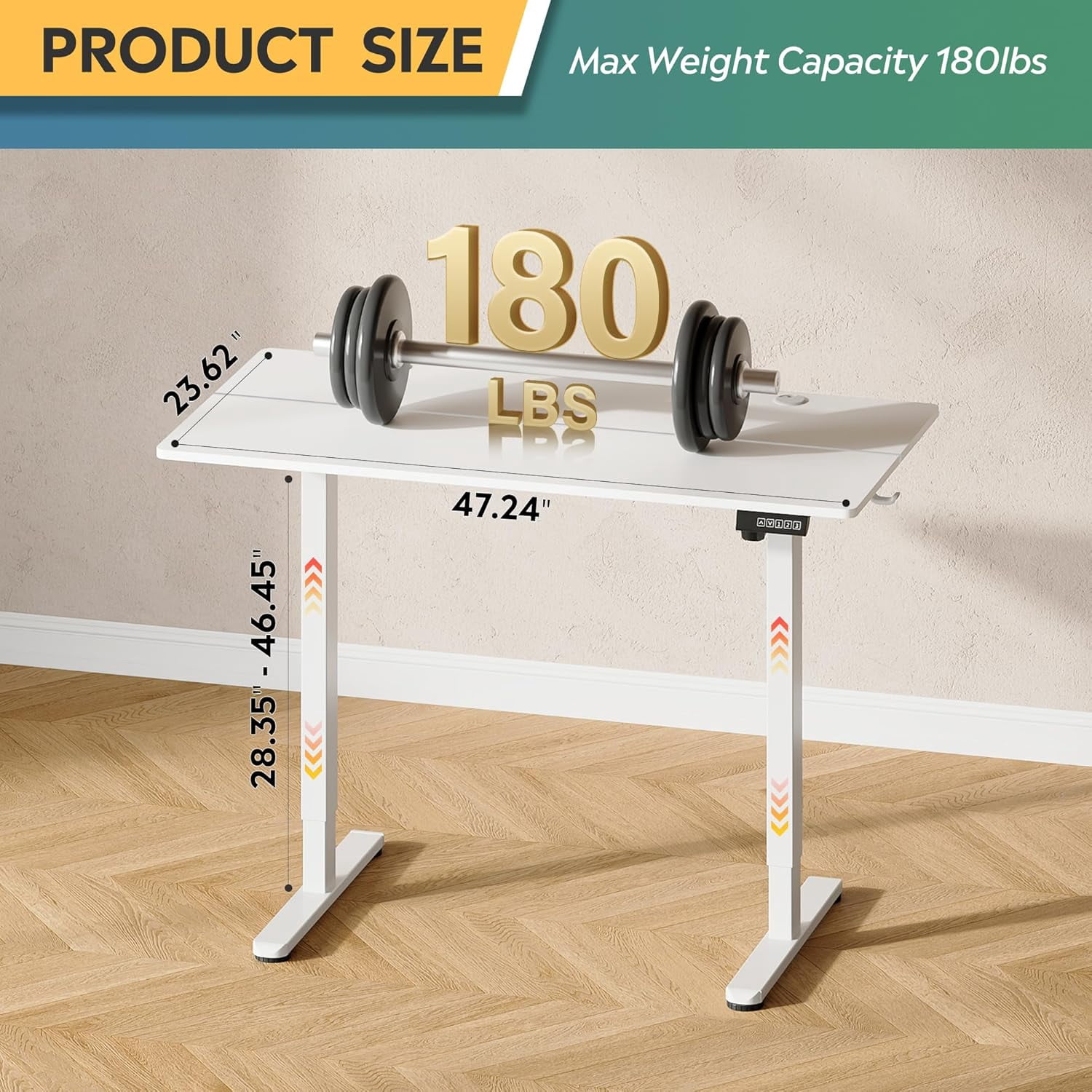 MorandiMal 48 Inch Electric Standing Desk, 3 Adjustable Height Stand up Desk for Home Office, Ergonomic Sit to Stand Desk with LED Touchscreen，Headphone Hook, 3 Memory Preset Computer Desk (White)