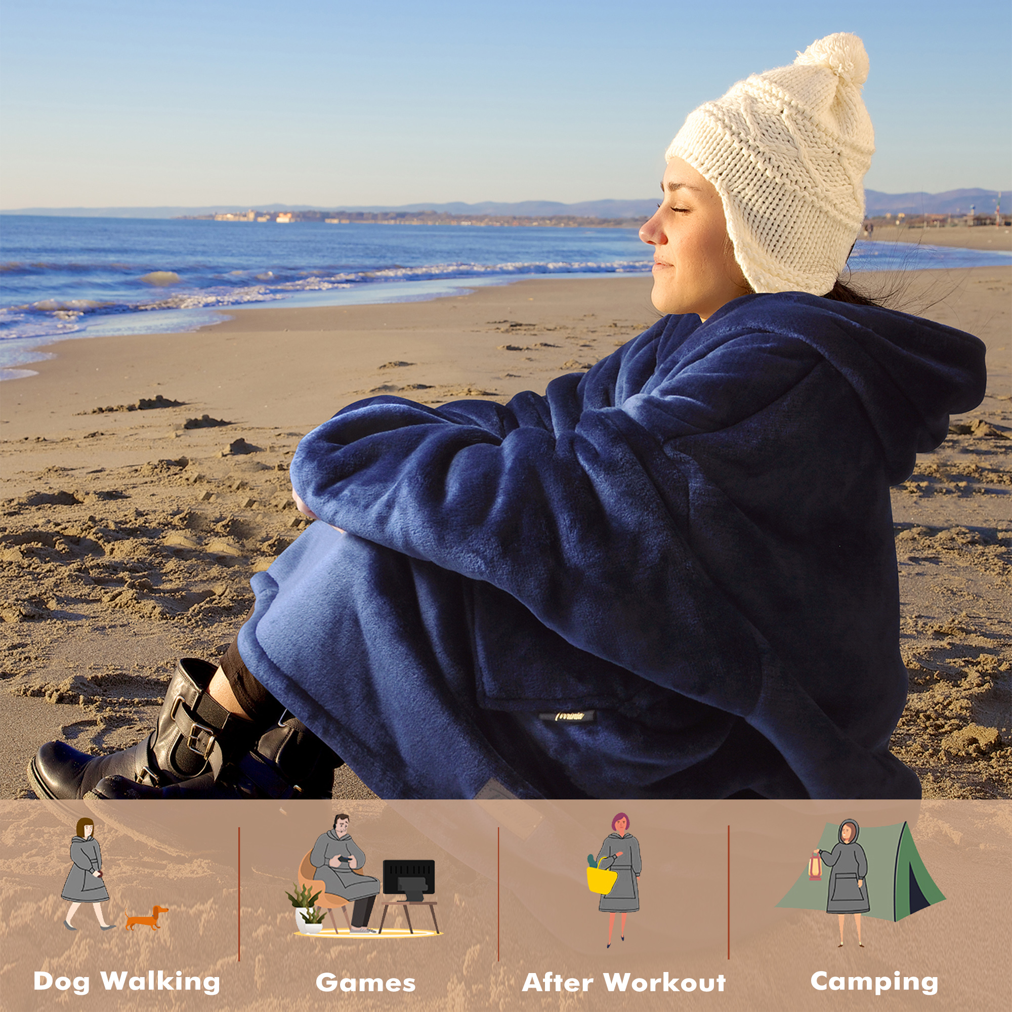 Tirrinia Oversized Blanket Hoodie, Wearable Fluffy Sherpa Blanket, Cozy Sweatshirt Blanket Gift for Adult Women Men Girlfriend