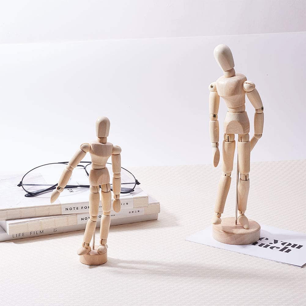 4 Pcs Wooden Artist Drawing Articulated Manikin Blockhead, Flexible Wooden Doll Human Figure Puppet Model for Sketch Charcoal Home Office Desk Decoration Gift
