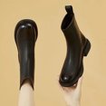 thumbnail image 4 of Bnwani Women Boots Footwear New Winter Fashion Toe Zipper Flat Mid-Calf Fleece Leather Boot Black Size 4.5, 4 of 8
