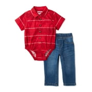 Wrangler Baby Boy Short Sleeve Woven Bodysuit with Woven Pants, 2-Piece Set, Sizes 0/3M-24M