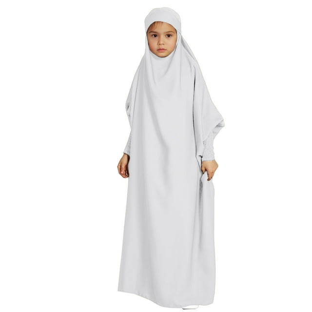 Kcodviy Robe Musulmane Fille Poses Robe Unie Filles Enfants Robe Nationale Robe d'Été Robes pour Filles Jupe Arabe Vêtements pour Enfants
