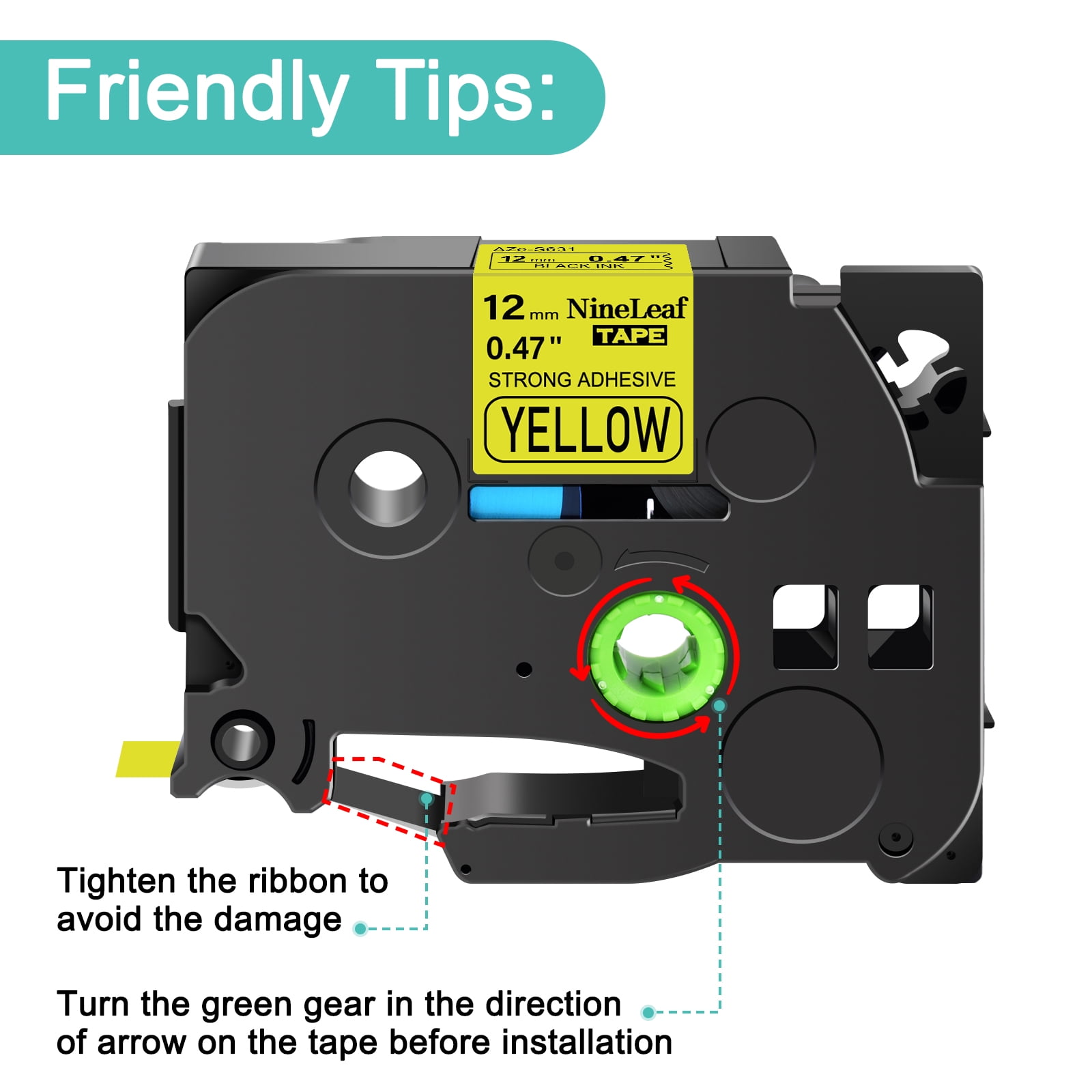 NineLeaf 8 Pack Compatible for Brother P-Touch Black on Yellow TZe TZ Label Maker Tape TZe-S631 TZ-S631 12mm 0.47'' Extra Strength Laminated Label Tape