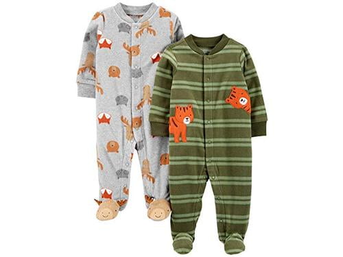 Tiger/Animals 0-3 Months Simple Joys by Carters Boys 2-Pack Fleece Footed Sleep and Play