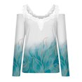 thumbnail image 4 of RKZDSR Women Tshirts Graphic,Plus Size Summer Womens Cold Shoulder Blouse Short Sleeve Cute Plain Tees Sexy V Neck Lace Crochet Patchwork Tunic Tops G09-Sky Blue L, 4 of 5