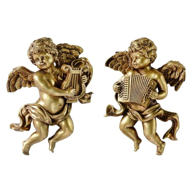 2 figuras de ángel, querubín, esculturas de pared, colecciones, alas decorativas C