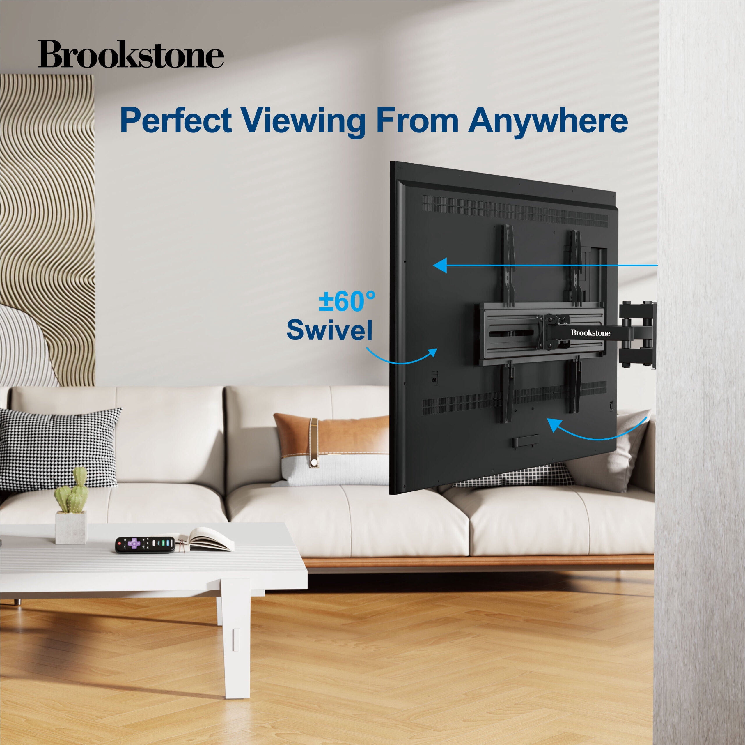 Brookstone Full Motion Wall Mount for 37"-80" TVs, Swivel, Tilt, Level Adjust, 99 lbs Capacity