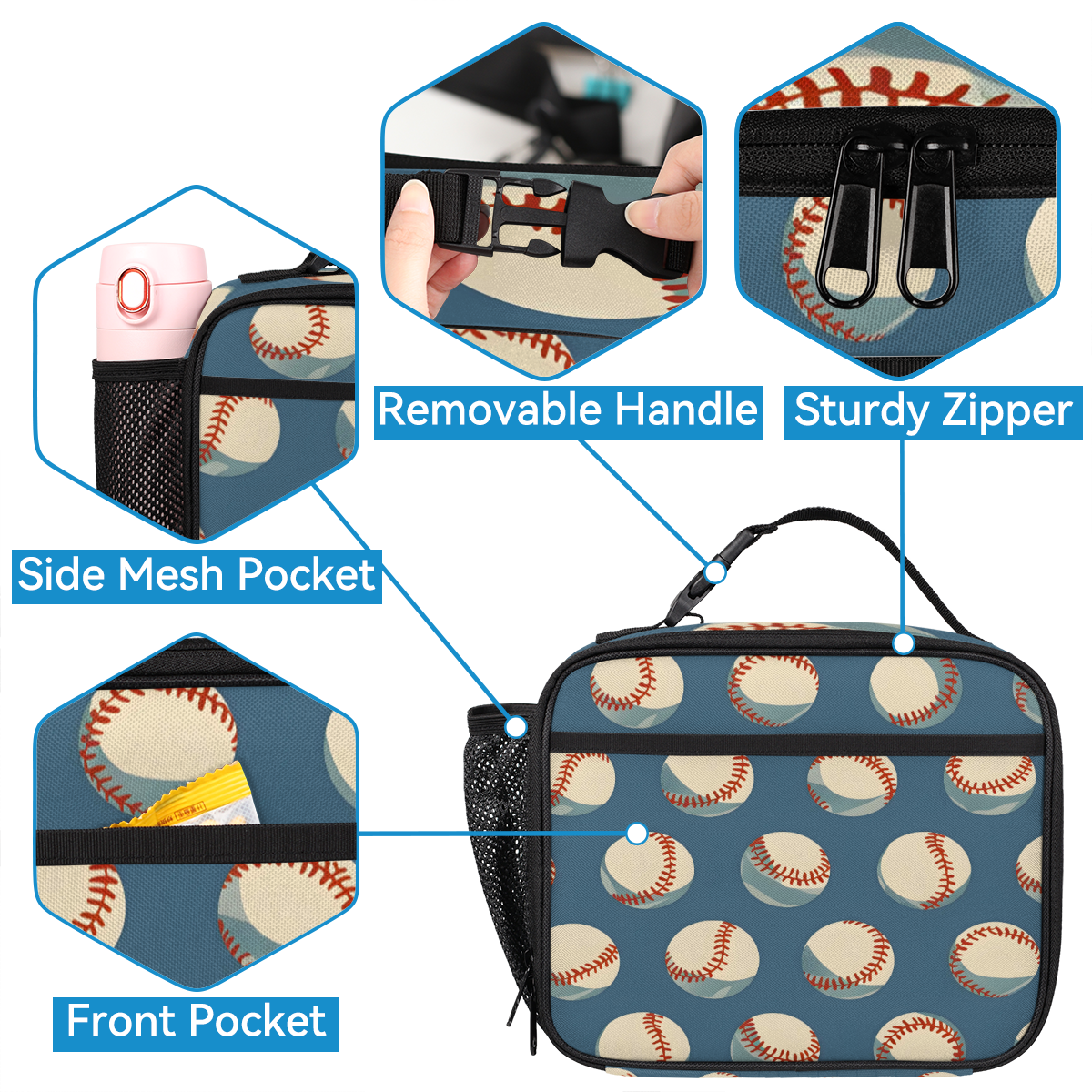 Herdesigns Baseball Large Backpack Set with Lunch Box Lightweight Water Resistant Travel Laptop Backpacks Casual Daypacks for Women Men