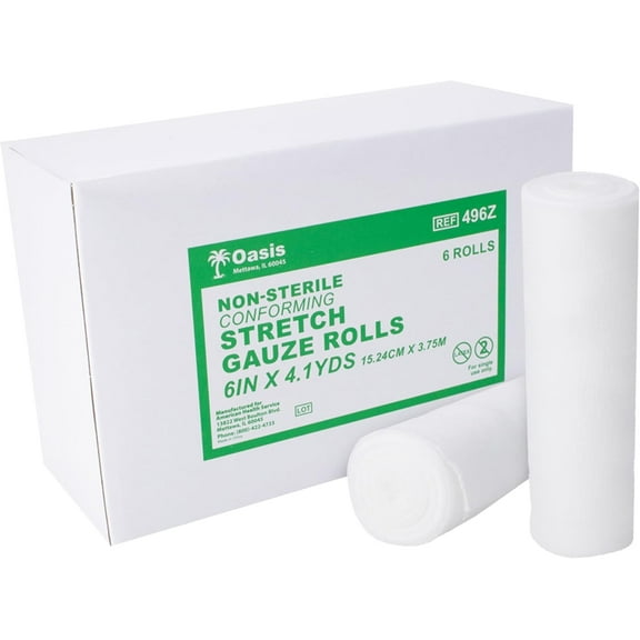 Oasis Stretch Gauze Rolls, 6 in x 4.1 Yards, Latex Free, Conforming Non-Sterile Gauze, 12/Pack