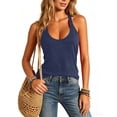 thumbnail image 6 of Karymi T Shirts for Women Solid Racerback Tank Top, U Neck Sleeveless Loose Fit Low Cut Open Back Casual Pullover Camisole, Multi Color Basic Vest Short Sleeve Shirts for Women, 6 of 9