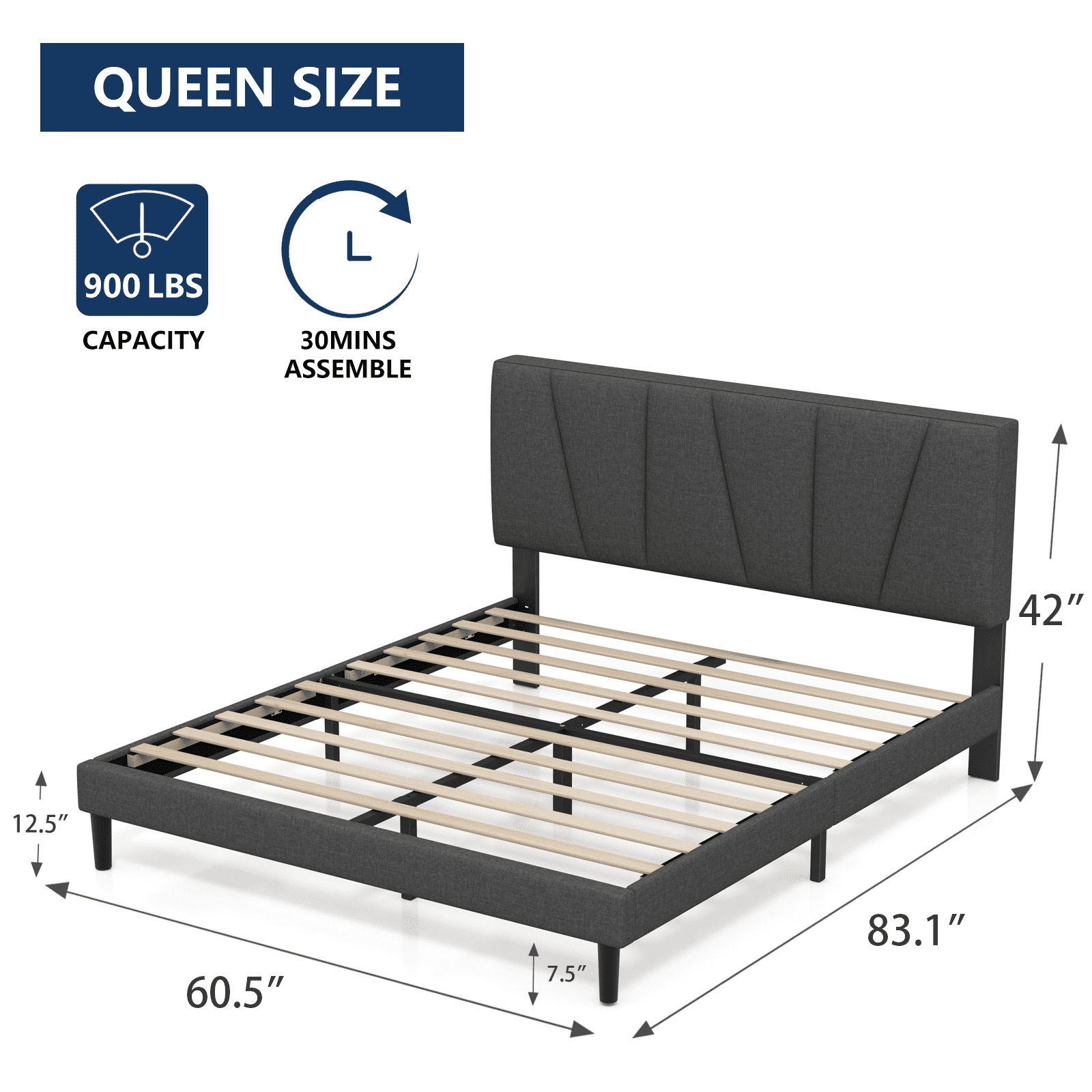 Telino Queen Bed Frame, Queen Wood Platforms Bed Frame with Wooden Slats Support, No Box Spring Needed, Pine