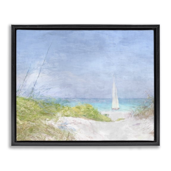 Stupell Industries Rustic Lodge Sailboat & Beach Path Black Floating Frame Canvas Art, 21 x 17, by Noah Bay