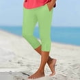 thumbnail image 2 of Minjewel Capri Pants for Women - Casual Stretch High Waist Abdominal Yoga Pants Soft Compression - Workout Base 7/8 Length Bottoms,Light Green S, 2 of 5