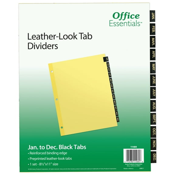 Preprinted Black Leather Tab Dividers, 12-Tab, Letter | Bundle of 5 Sets