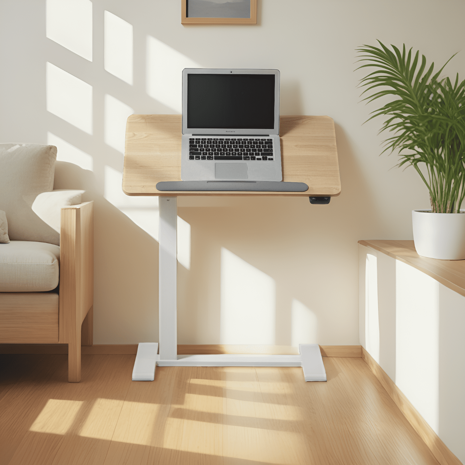 K30016 Electric Height Adjustable Standing Desk with Drawer, 27.5 x 15.7 in,Natural/White,1 Pack