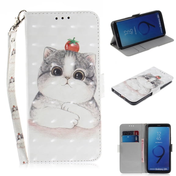 Galaxy S9 Case, S9 Case, Allytech 3D PU Leather Protective Cover & Pocket Lanyard Wallet with Cards Holder, Support Kickstand Slim Case for Samsung Galaxy S9, Cute Cat