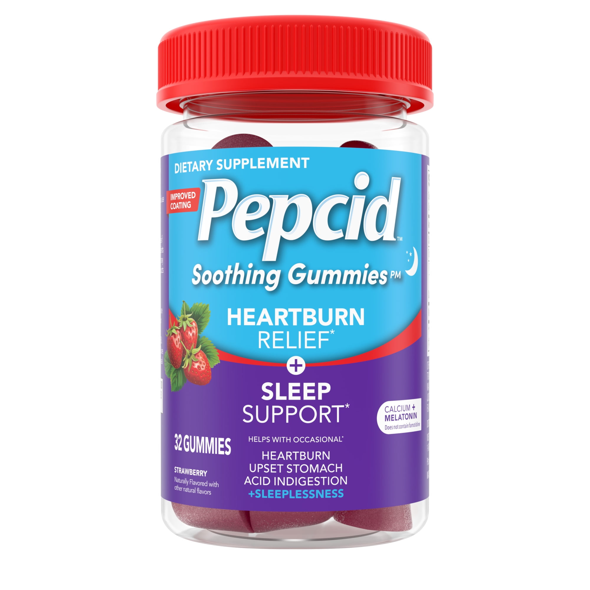 Pepcid Soothing Gummies, Heartburn + Sleep, Strawberry, 32 Count