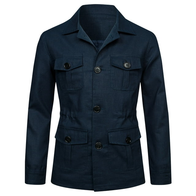 Birdeem Mens Solid Color Design Button Pocket Long Sleeved Hooded Lapel Casual Jacket