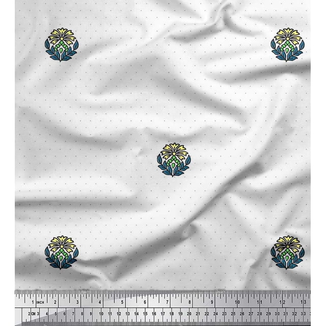 Soimoi Poly Georgette Fabric Dot,Leaves & Floral Block Decor Fabric Printed Yard 52 Inch Wide