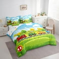 thumbnail image 3 of jejeloiu Colorful Cute Train 7-Piece Bedding Comforter Set,Cartoon Steam Truck King Bedding Sets,Green Yellow Kawaii Tree Bed Sheets For Girls Boys,Ultra Soft Home Decor Reversible, 3 of 8