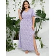 thumbnail image 4 of Large Size Women's Summer Floral Dress Wrap V Neck Short Sleeve Ruffle A-Line Flowy Maxi Wedding Guest Dresses, 4 of 6