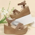 thumbnail image 6 of Anuirheih Sandals Women's Summer New Style Sponge Cake Wedge Heel Thick Soled Roman Sandals Platform Solid Color Suede Women's Sandals Sandals Women Clearance(Khaki), 6 of 8