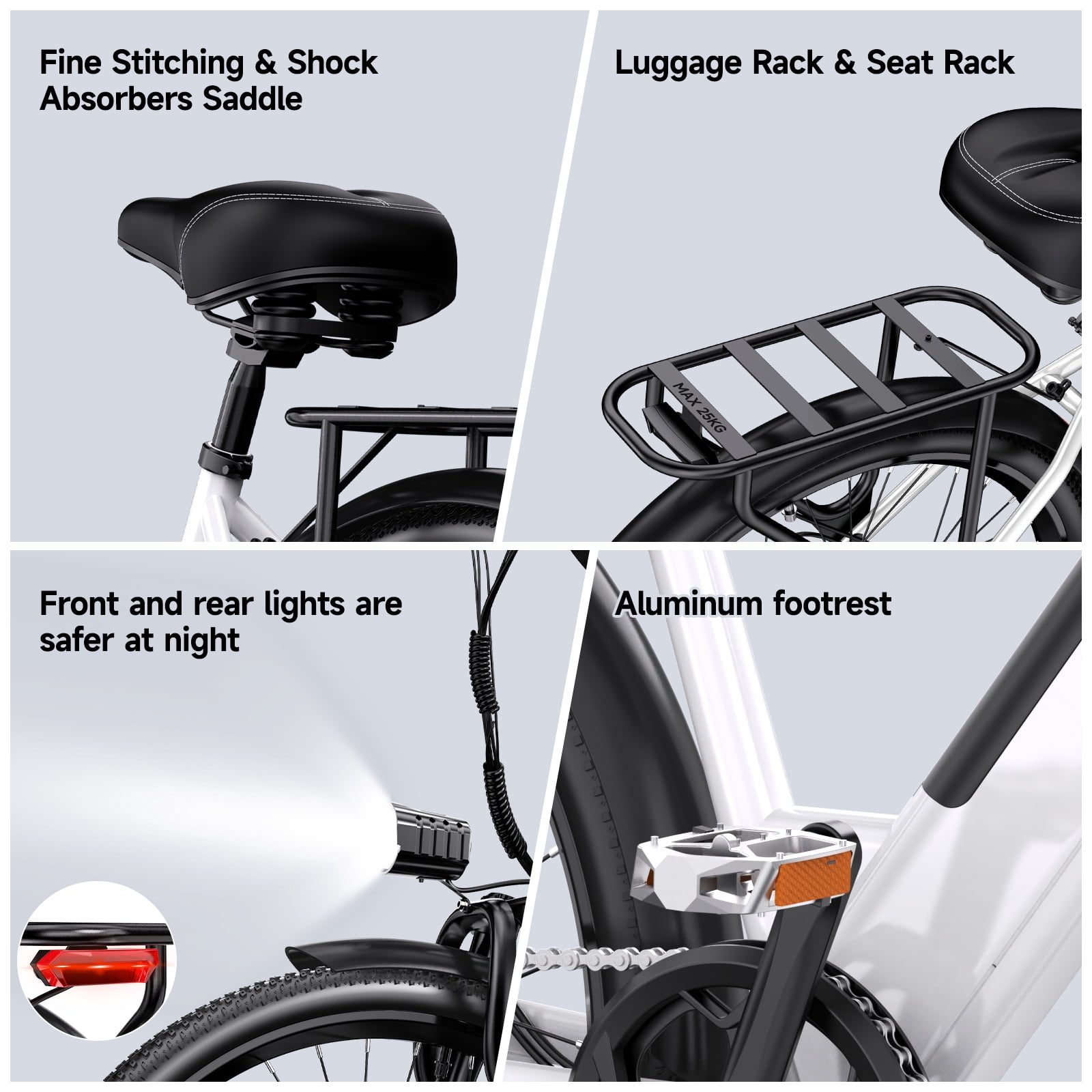 GOKEEP 26" Electric Bike for Adults, 600W Powerful Motor, 48V 10.4Ah Removable Battery E Bikes, Shimano 7 Speed Electric Commuter Bike, UL2849, White
